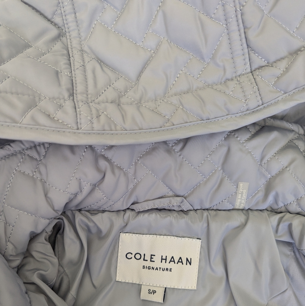 COLE HAAN Signature Quilted Hooded Jacket WOMEN'S S Small Outdoor Sky Blue MINT - Picture 6 of 15